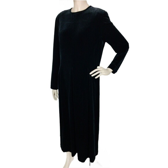 Vintage 90s Velvet Dark Romantic Gothic Witchycore Black Halloween Dress Talbots - Picture 1 of 6